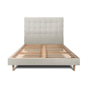 Cama de 135x190 cm con cabecero tapizado - tejido de terciopelo - gris topo