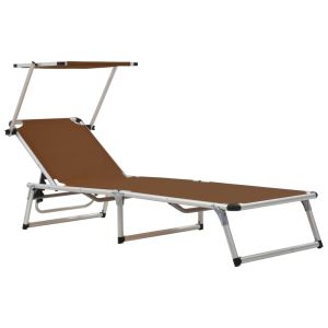 vidaXL tumbona plegable con techo aluminio y textileno marrón