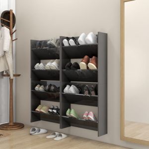 Zapateros de pared 4 uds contrachapada gris brillo 60x18x60 cm