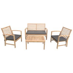 Conjunto de muebles de jardín acacia goa de 4 plazas cojines grises