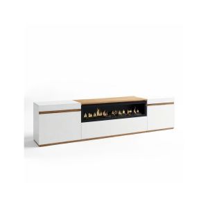 Mueble tv con chimenea integrada 203 cm kavos up blanco - roble arena