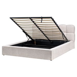 Cama con almacenaje baston bouclé beige claro 160 x 200 cm