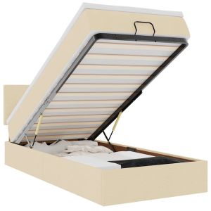 vidaXL cama otomana con colchón y luces LED tela crema 90x200 cm