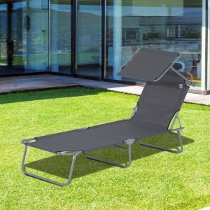 Tumbona plegable para jardín con toldo gris 187x58x36cm metal terraza/playa