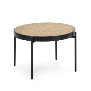 Mesa de centro 66x66x40 ratan, metal negro