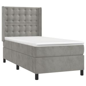 vidaXL cama box spring con colchón terciopelo gris claro 80x200 cm
