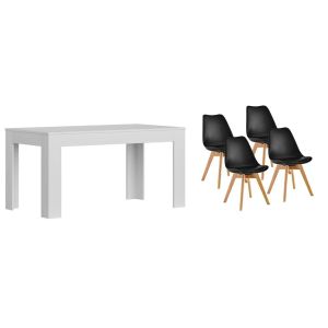 Pack mesa extensible de comedor o cocina blanco + 4 sillas nordic negro