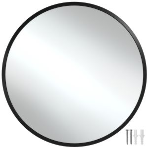Espejo de pared redondo con resistente marco de aluminio ø70cm, negro