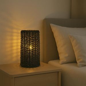 Lámpara de mesa pantalla de mimbre trenzado, casquillo E27