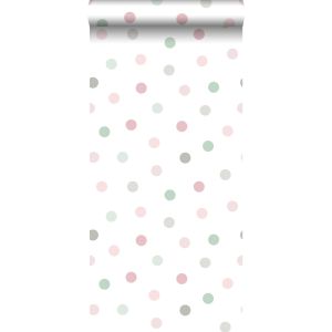 Walls4you papel pintado grandes puntos lunares verde, rosa y gris