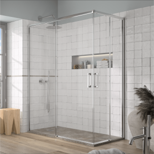Mampara esquina 2 fijos 90  cm + 2 puertas correderas 110 cm yoko