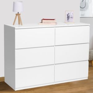 Cómoda blanca de madera tomi de 6 cajones, 110 cm