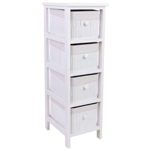 Cajonera blanca de madera con 4 cajones de bambú forrados 26x32x81 cm
