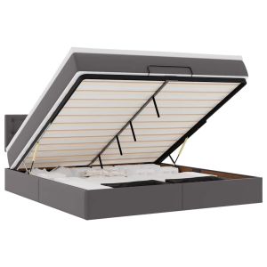 vidaXL cama otomana colchón y LED cuero sintético gris 180x200 cm