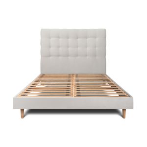 Cama de 135x190 cm con cabecero tapizado - tejido de terciopelo - gris clar