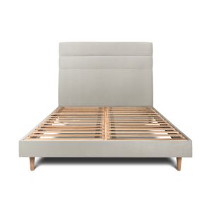 Cama de 135x190 cm con cabecero de línea - tejido de terciopelo - gris topo