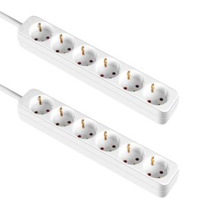Pack 2 regletas 6 enchufes schuko 1m blanco sin interruptor 7hsevenon