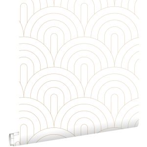 Estahome papel pintado arte deco blanco y oro 53 cm x 10.05 m