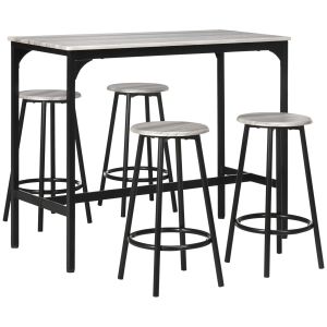 Conjunto de mesa alta con 4 taburetes mdf gris 5 piezas