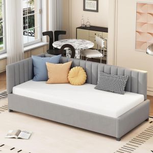 Sofá cama 90x200 cm velours convertible cabecero acolchado gris