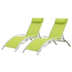 Pack de 2 tumbonas galapagos en textileno verde aluminio blanco
