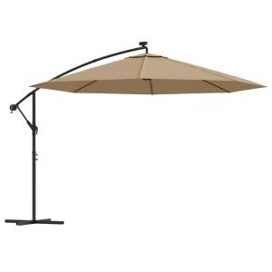 Sombrilla voladiza jardín con luces LED palo acero taupe 350 cm efe7725