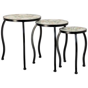 Soporte set 3 pzas de mosaico y forja beige 33x33x37h-28x28x33h-23x23x