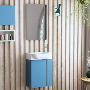 Mueble baño versa fondo reducido 22 cm azul + lavabo y tirador negro