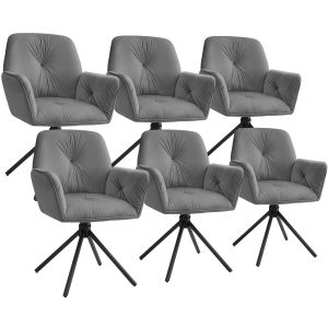 6 sillas giratorias 360º de terciopelo 56,5x54x86 cm, antracita/negro