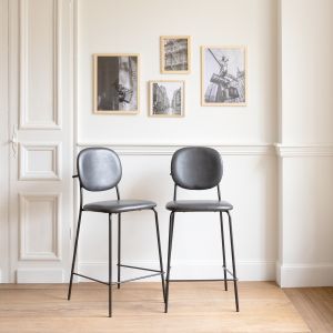 Pack de 2 taburetes de bar EDMond de polipiel negra