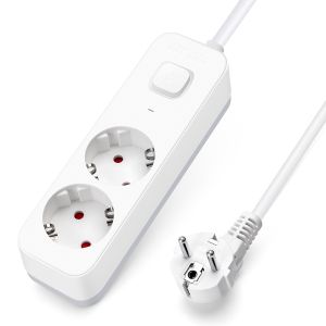 Aigostar regleta 2 enchufes, alargador 3m con interruptor, blanco