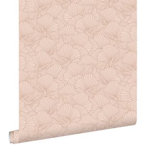 Estahome papel pintado hojas dibujadas rosa terracota 53 cm x 10.05 m