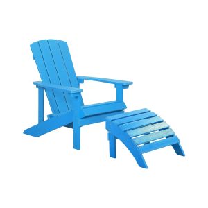 Silla de jardín adirondack con reposapiés azul