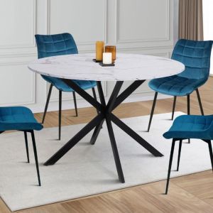 Mesa de comedor redonda - mármol blanco y negro - 110 cm