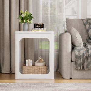 Mesa auxiliar set de 2 con doble estante mdf blanco 60x50x40cm