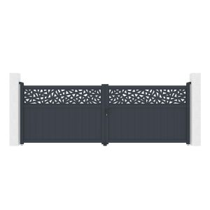 Puerta batiente ruivo 4 m aluminio gris + postes + motor hicker b200