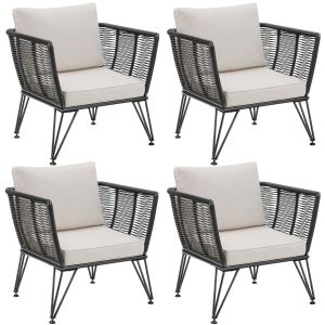 4 sillones de jardín polirratán, diseño cuerda, 75,5x67x71, antracita