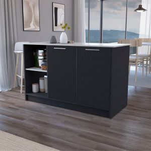 Isla de cocina juniper,2 puertas y 3 estantes,negro/ibiza 90 x 150 x 64 cm