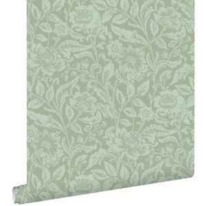 Estahome papel pintado flores vintage verde menta agrisado 53 cm x 10.05 m