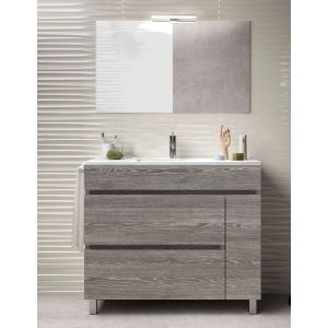 Mueble de baño caprera, lavabo y espejo 80x45cm roble smoky