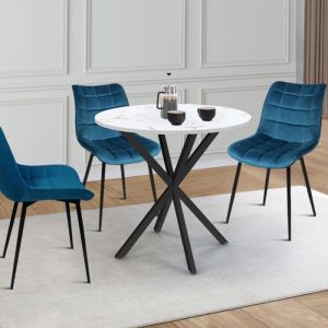 Mesa de comedor redonda efecto mármol blanco 80 cm