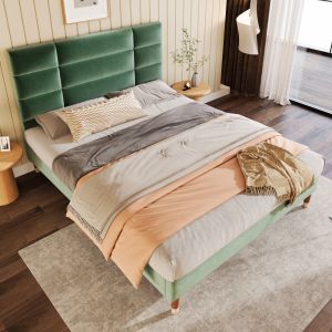 Cama tapizada 140x200cm cabecero terciopelo verde oscuro