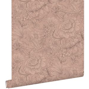 Estahome papel pintado diseño floral rosa terracota 53 cm x 10.05 m