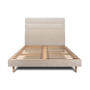 Cama 135x190 cm con cabecero en línea - tejido lienzo mate - beige marrón