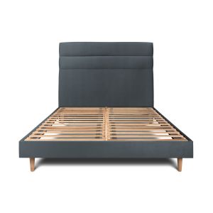 Cama de 135x190 cm con cabecero de línea - tejido de terciopelo - gris antr