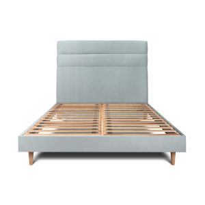 Cama de 135x190 cm con cabecero de línea - tejido de terciopelo - gris azul