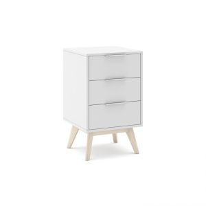 Mesita de noche de 3 cajones y patas 40x65,5 cm numa blanco - oak soft