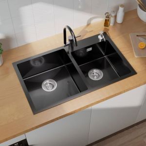 Fregadero 2 bacs 75x45x19cm fregadero de inox 304 fregadero de cocina negro