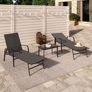 Tumbonas reclinables fidji - lote de 2 - acero negro - gris antracita