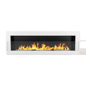 Chimenea de bioetanol mural 90 x 40 cm blanco brillo – con cristal, llama c